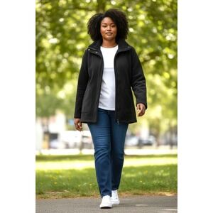 (D-98) Denim & Co Fleece Jacket Black Women's Size L Zip Up Coat QVC New w/ Tags